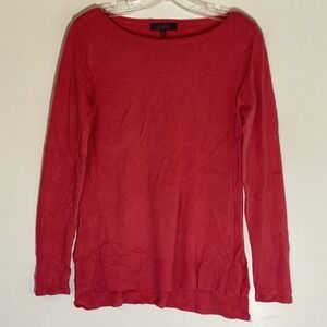 Marled Sweater Womens Medium Pink Barbie Ribbed Hem HiLo Side Slits Preppy Retro